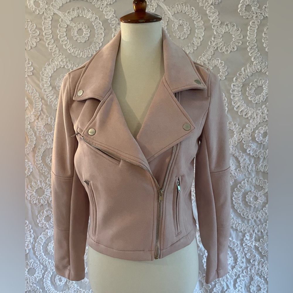 Dex faux suede Blush Leather Moto Jacket soft, pockets